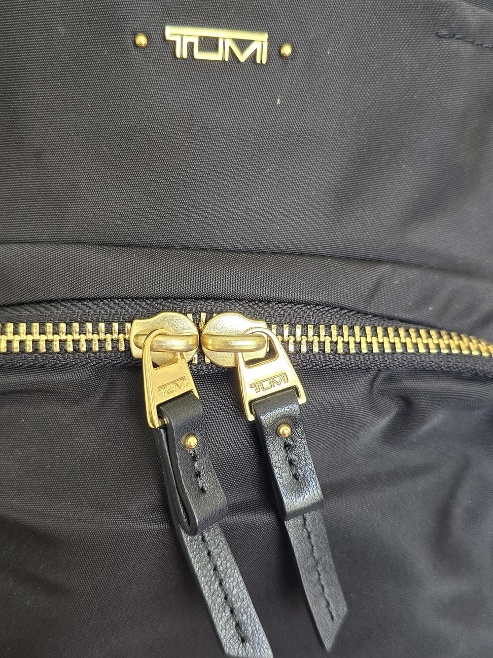 TUMI Voyageur Nadia Convertible Backpack Sling Bag Black Nylon Gold Hardware EX